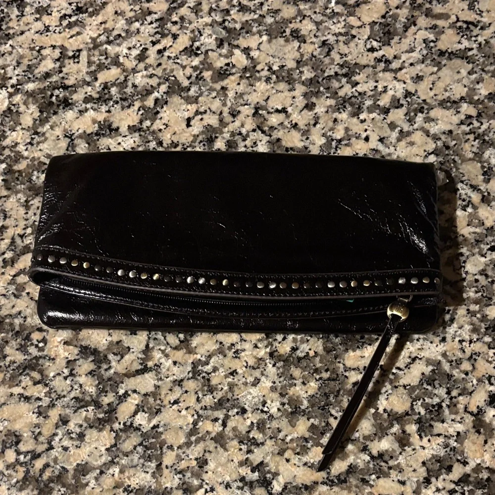 NWT HOBO Zeal Clutch Black Leather with Studded Detail